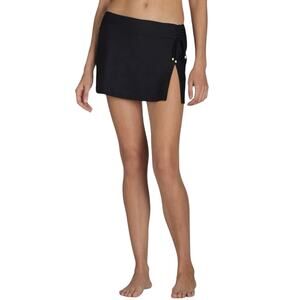 Time and Tru Women's Side Tie Swim Skirt in Black with Gold Beads Size Small NWT